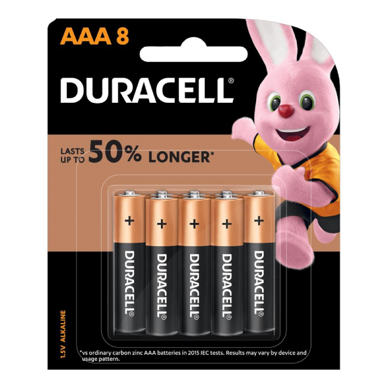 Duracell AAA Battery Monet 50% Longer Power 8 Pieces - Black