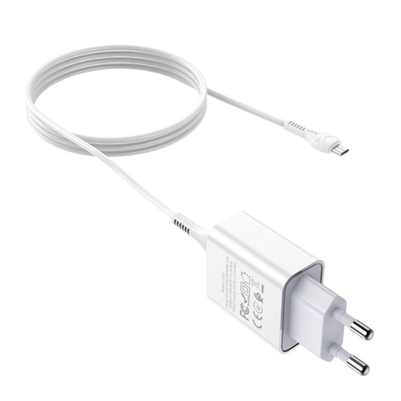 Hoco C81A Asombroso Single Port Charger, Set With USB-A To Micro Cable - White