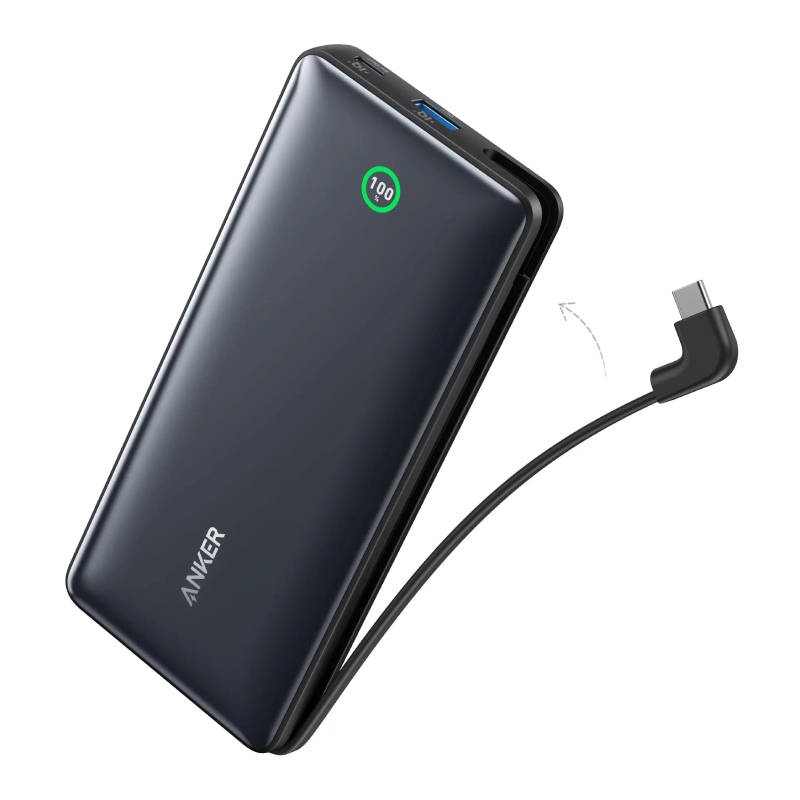 Anker Nano Power Bank 20,000mAh 30W Built-In USB-C Cable, A1387H11 - Black 
