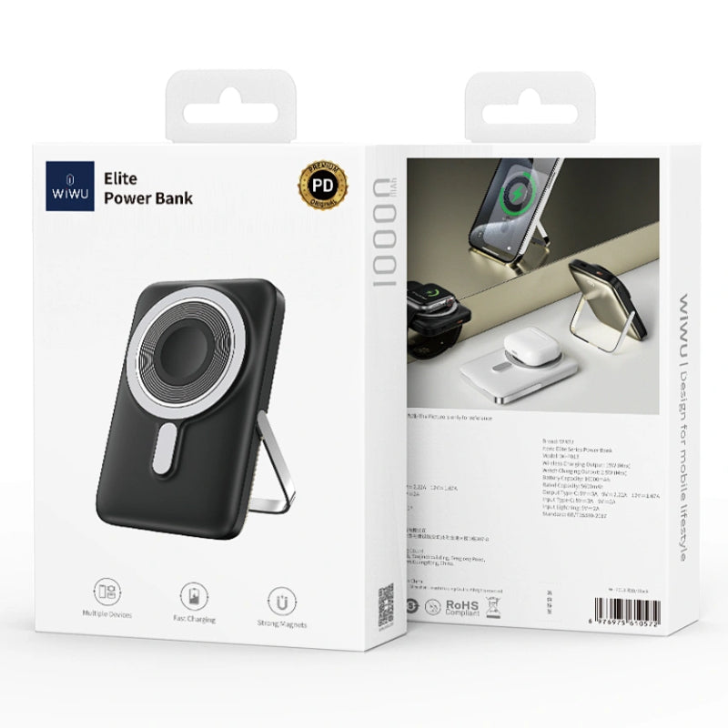 WiWU 3 in 1 Magnetic Wireless Power Bank 10000 mAh, WI-P018 - Black