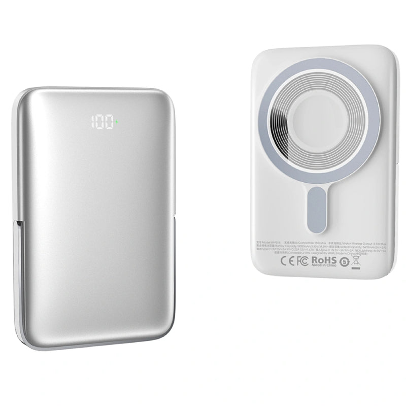 WiWU 3 in 1 Magnetic Wireless Power Bank 10000 mAh, Wi-P018 - White