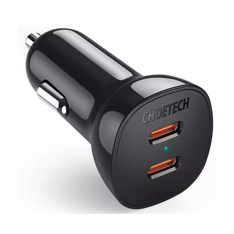 Choetech TC0008 Dual USB-C PD 36W Fast Car Charger - Black