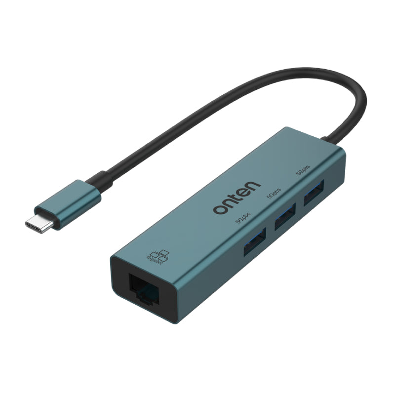 Onten USB-C to 3-Ports USB 3.0 Hub with Gigabit Ethernet Adapter OTN-9593 - Green 