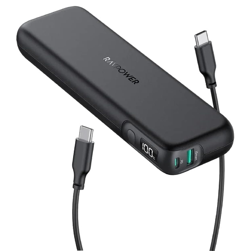 RAVPower Power Bank 15000mAh 30W 2-Port Portable Charger USB-C, RP-PB203 - Black