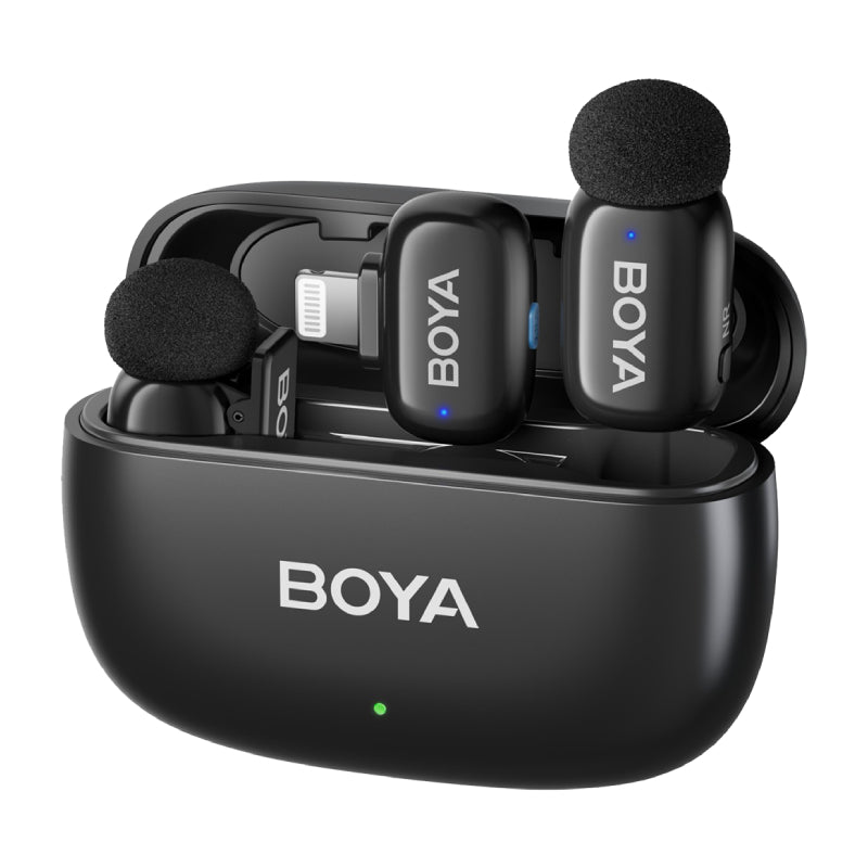 BOYA MINI-15 Ultra Mini Wireless Microphone, Dual Channel, Noise Cancelling, 2.4GHz, Lightning - Black
