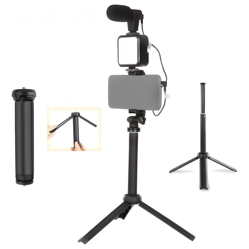 Plokama Video-Making Kit PK-772 Microphone, Tripod, LED Lighting, Remote - Black