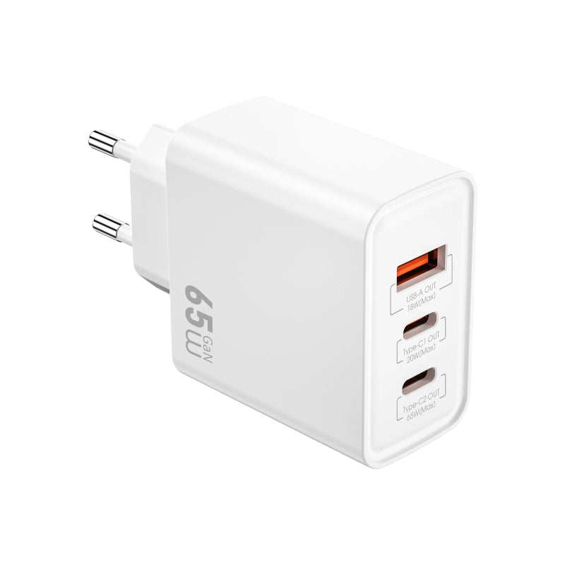 WiWU 65W Essen GaN Fast Charger , 3 port , Wi-G005 - White