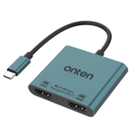 Onten OTN-9175B Multi-Stream Transport (MST) 2-in-1 USB-C to Dual HDTV Adapter - Green