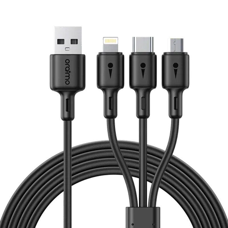 Oraimo OCD-X39 Cable 3-IN-1 3A Fast Charge - 1.2M - Black