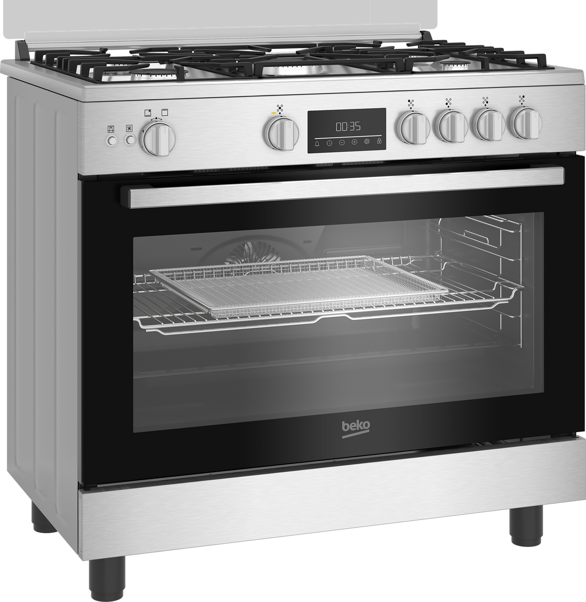 بوتاجاز Beko 90 سم، 5 شعلات، أمان كامل، BGGR 11225 GX2 - ستانلس ستيل