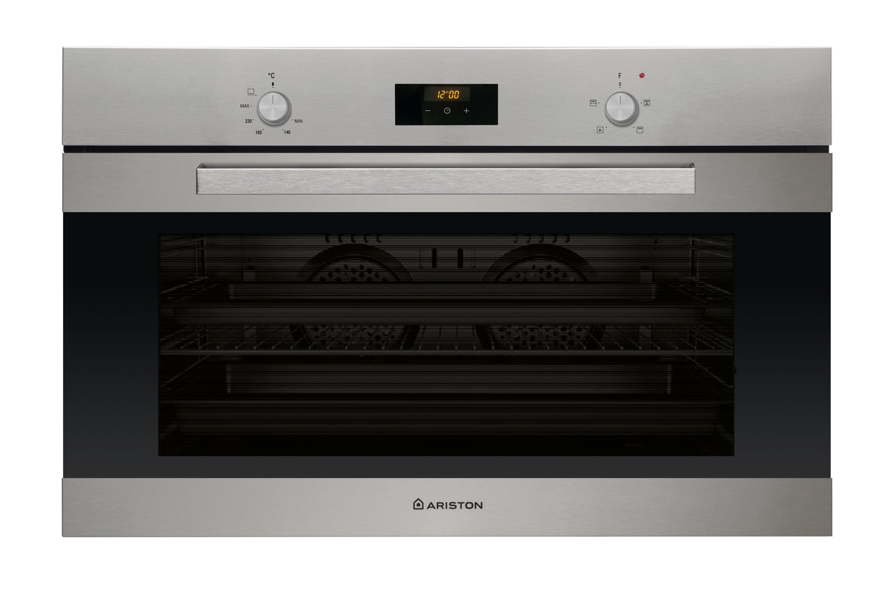 فرن غاز مدمج Ariston مقاس 90 سم، شواية كهربائية، مؤقت رقمي، سعة 98 لتر، ستانلس ستيل GESM 55 IX A 30