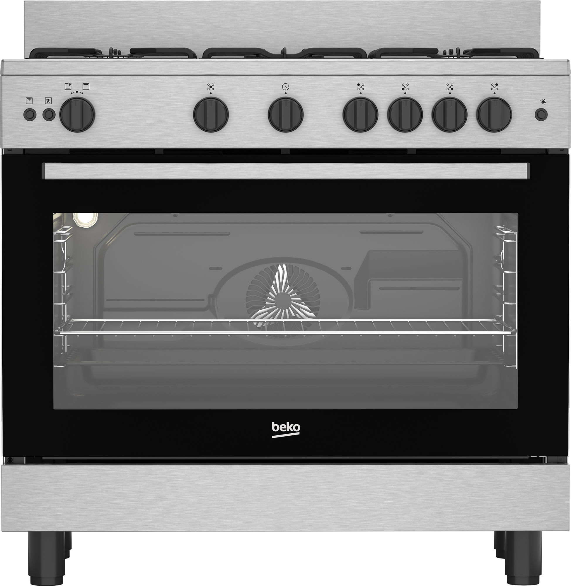 Beko Cooker 90cm 5 Burners Cast Iron 2 Fans Full Safety, BGGR 12113 GXF