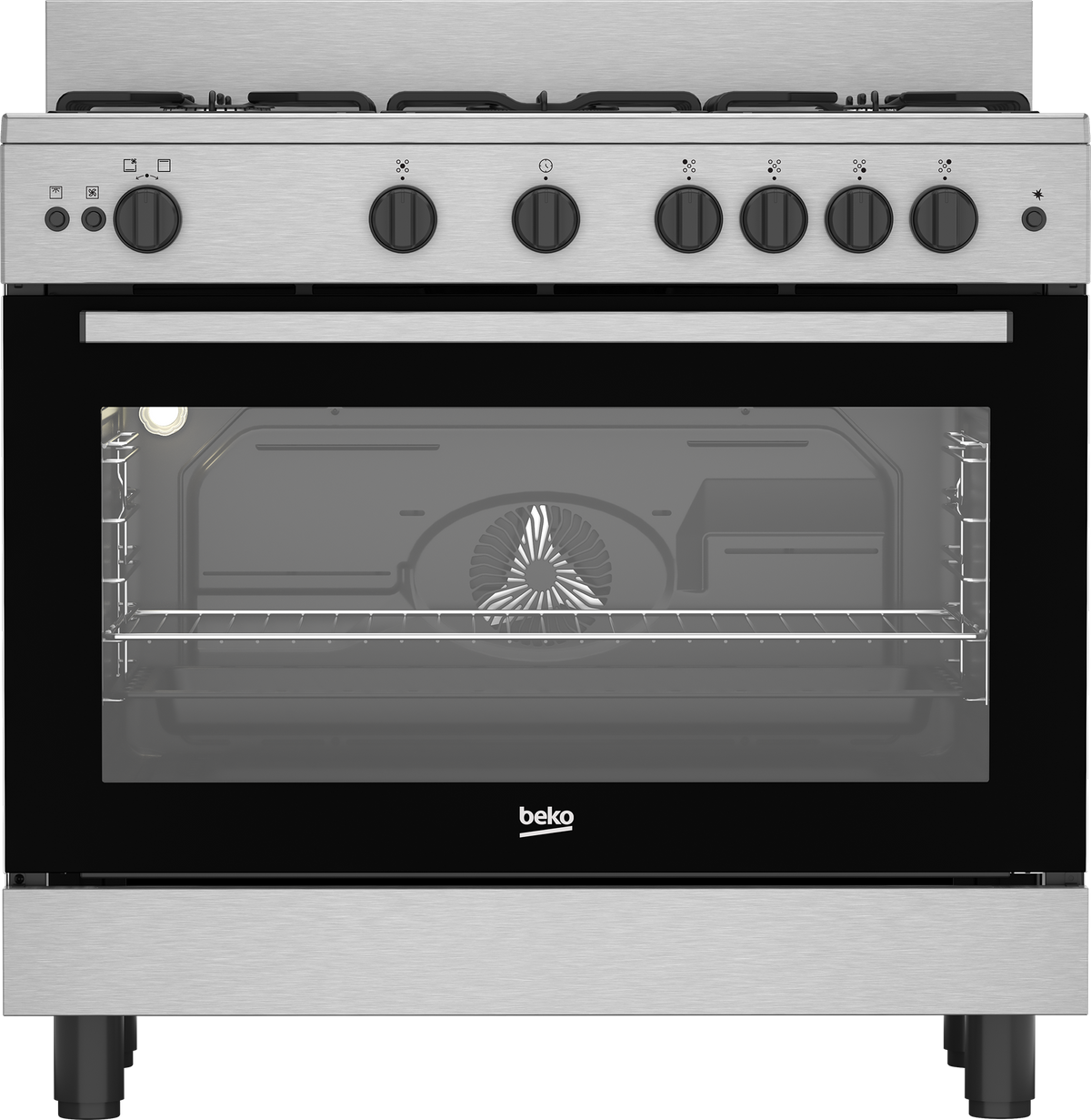 Beko Cooker 90cm 5 Burners Cast Iron 2 Fans Full Safety, BGGR 12113 GXF