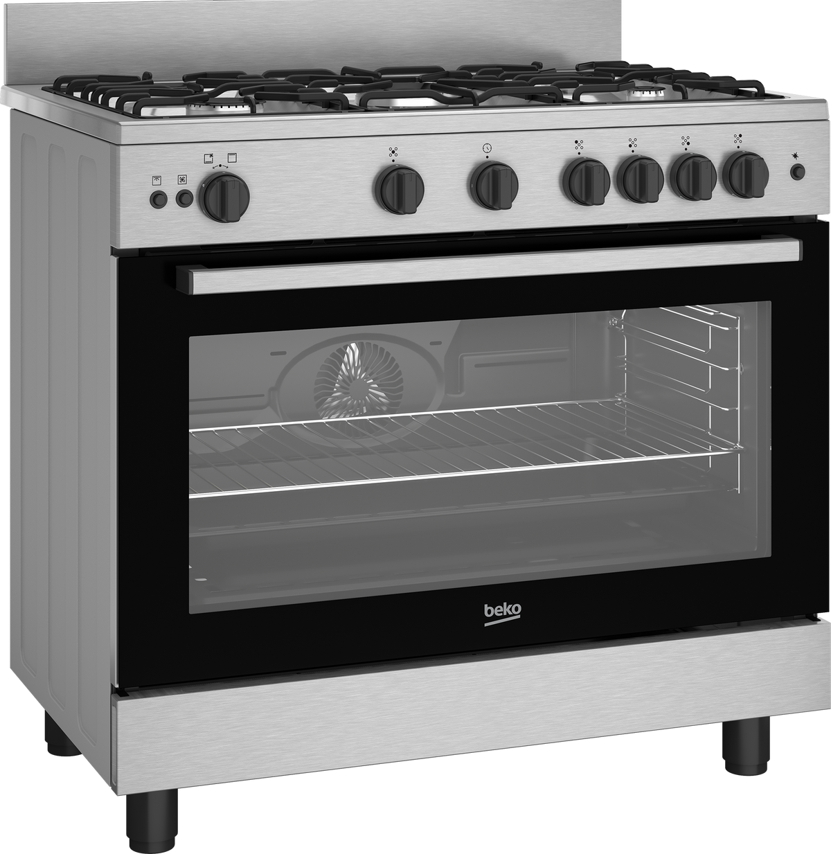 Beko Cooker 90cm 5 Burners Cast Iron 2 Fans Full Safety, BGGR 12113 GXF