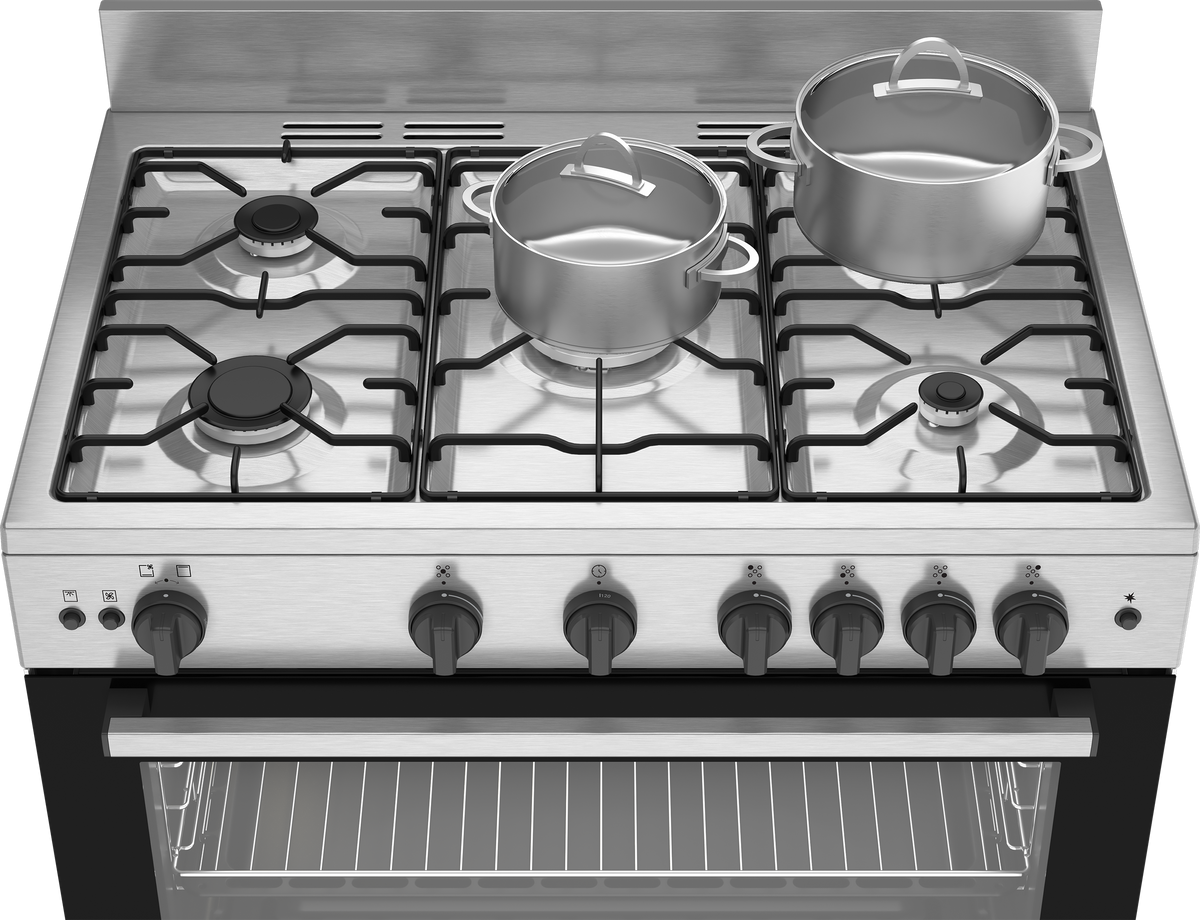 Beko Cooker 90cm 5 Burners Cast Iron 2 Fans Full Safety, BGGR 12113 GXF