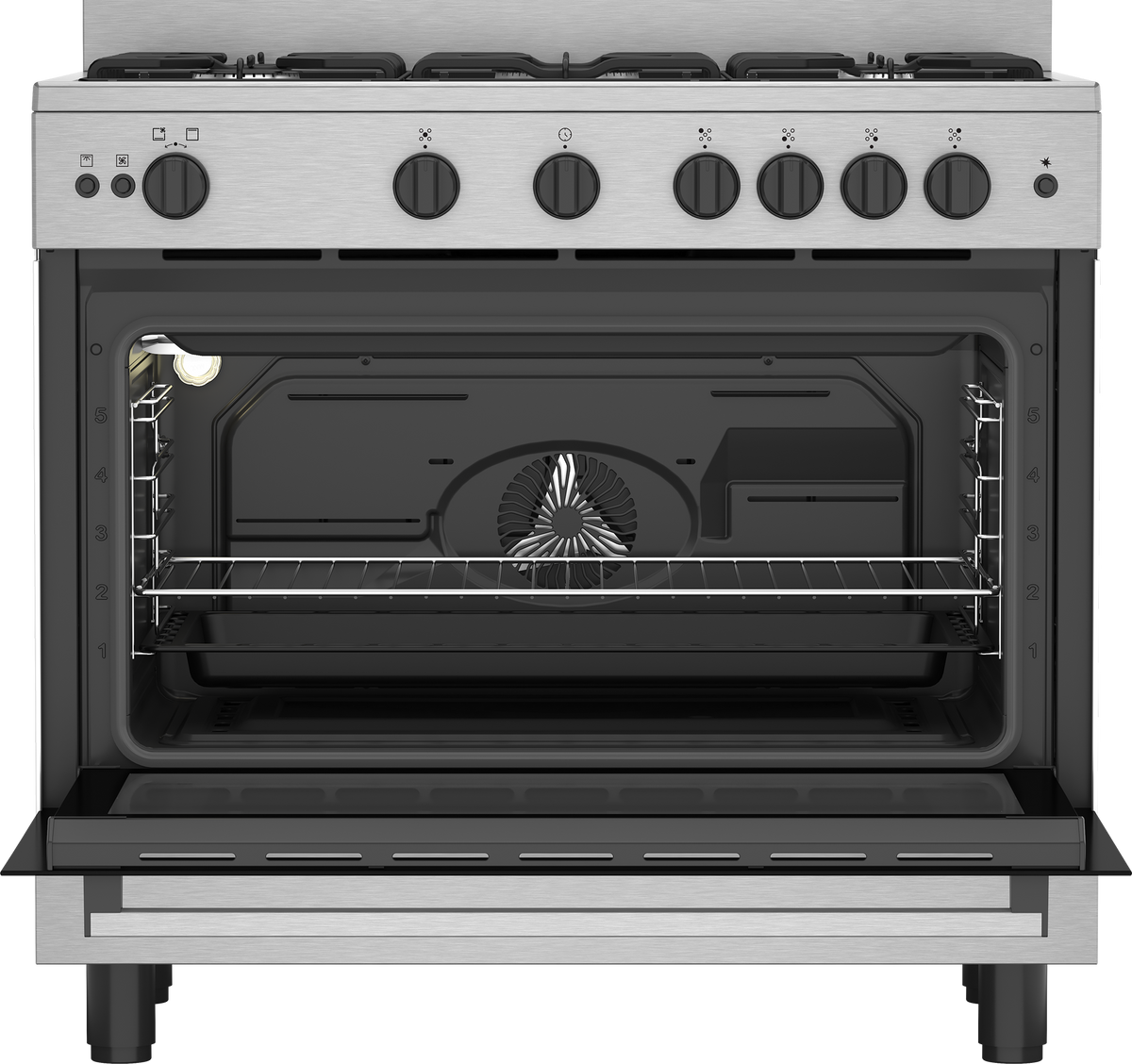 Beko Cooker 90cm 5 Burners Cast Iron 2 Fans Full Safety, BGGR 12113 GXF