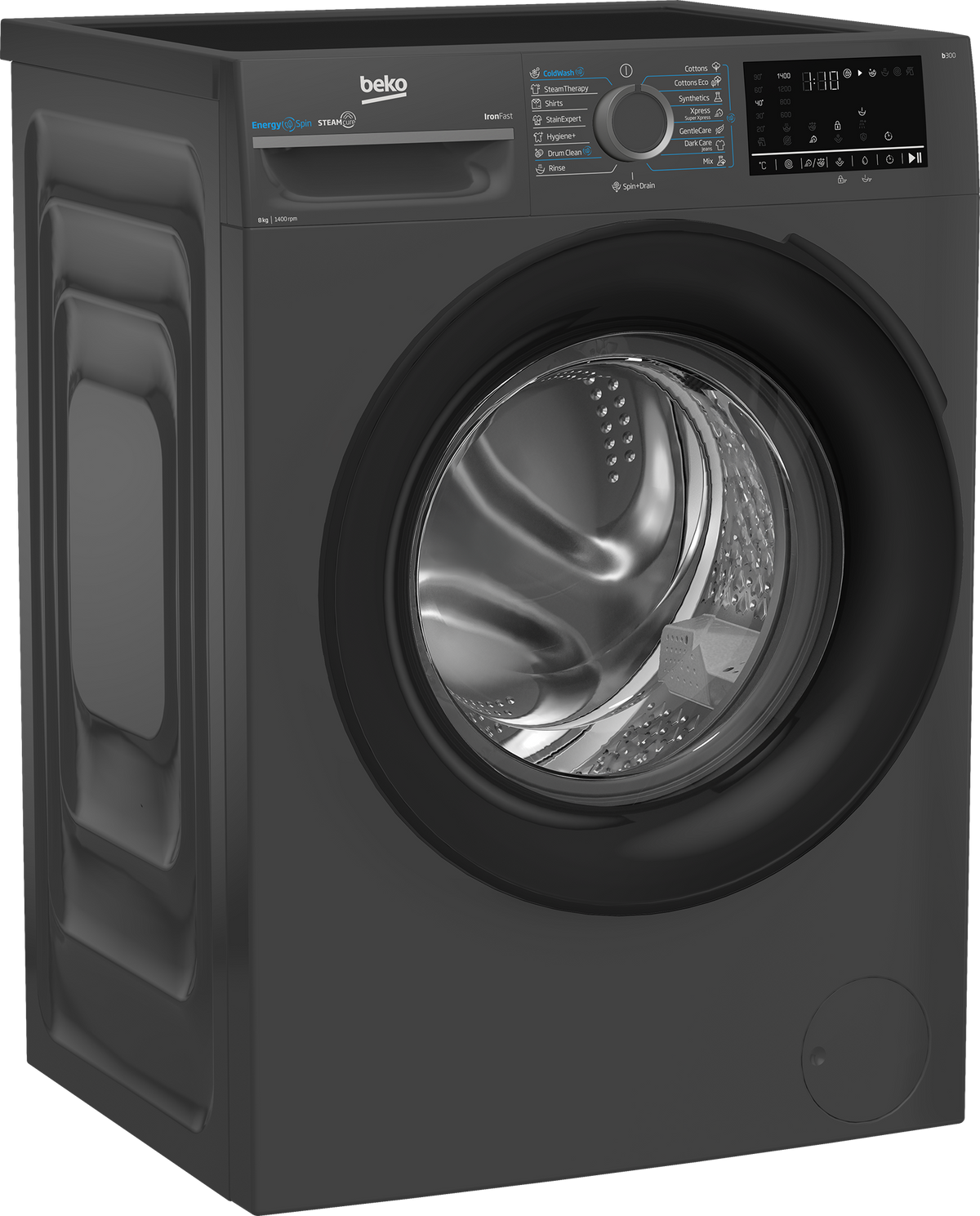 غسالة ملابس Beko سعة 8 كجم، 1400 لفة، إنفرتر بتقنية البخار، WFST87XA - فضي غامق