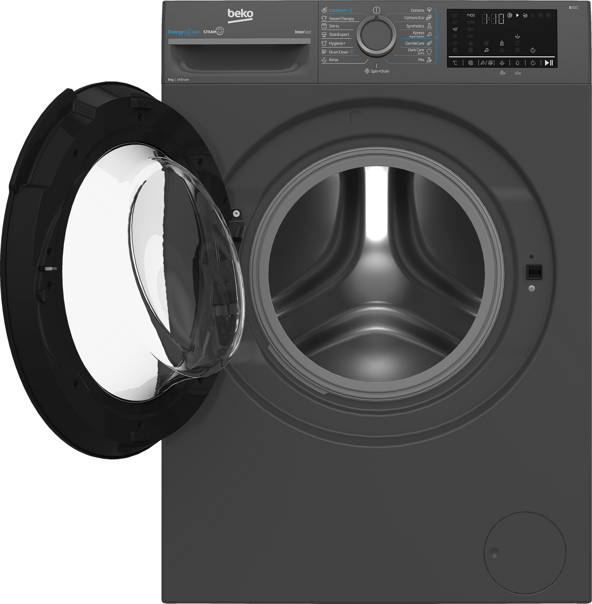 غسالة ملابس Beko سعة 8 كجم، 1400 لفة، إنفرتر بتقنية البخار، WFST87XA - فضي غامق