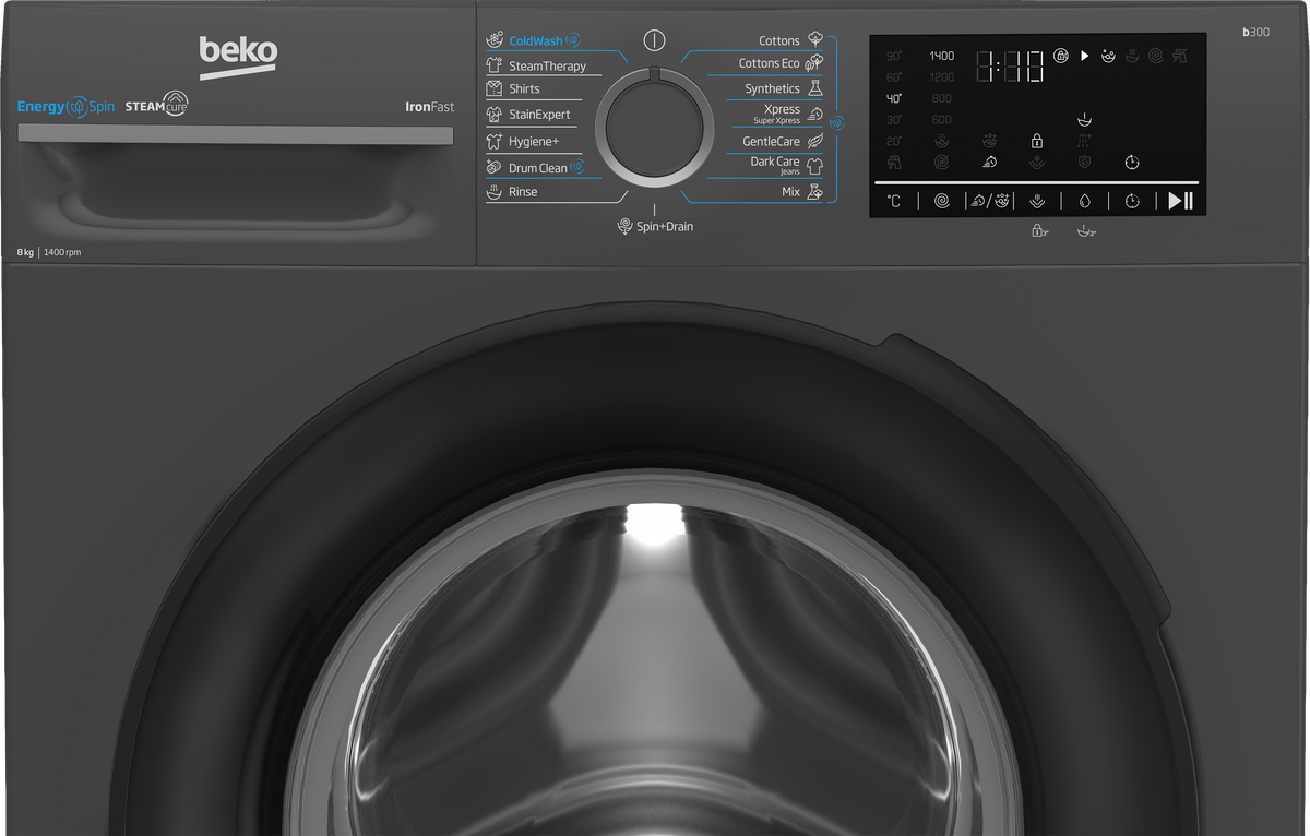 غسالة ملابس Beko سعة 8 كجم، 1400 لفة، إنفرتر بتقنية البخار، WFST87XA - فضي غامق