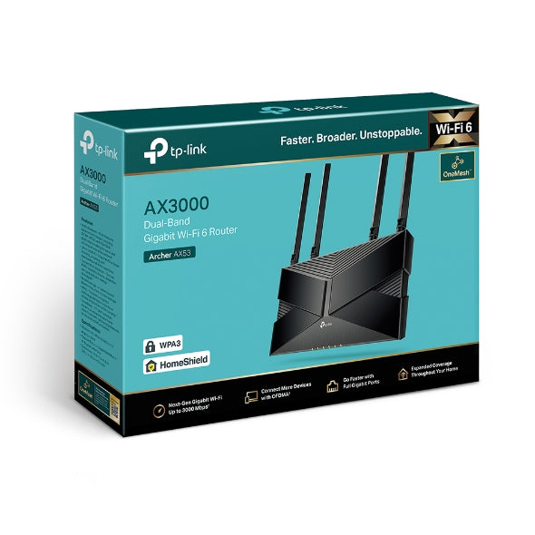 Tp-Link Archer AX53 Dual Band Gigabit Wi-Fi 6 Router AX3000 - Black
