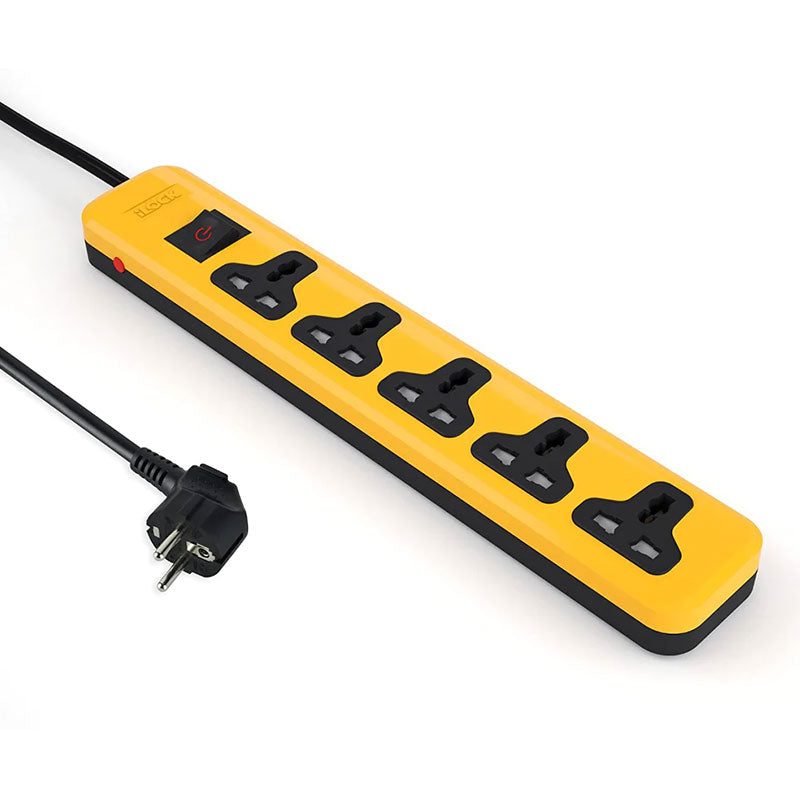 I Lock Power Strip 5 Universal Outlets With Overload Switch 3M - Yellow / Black