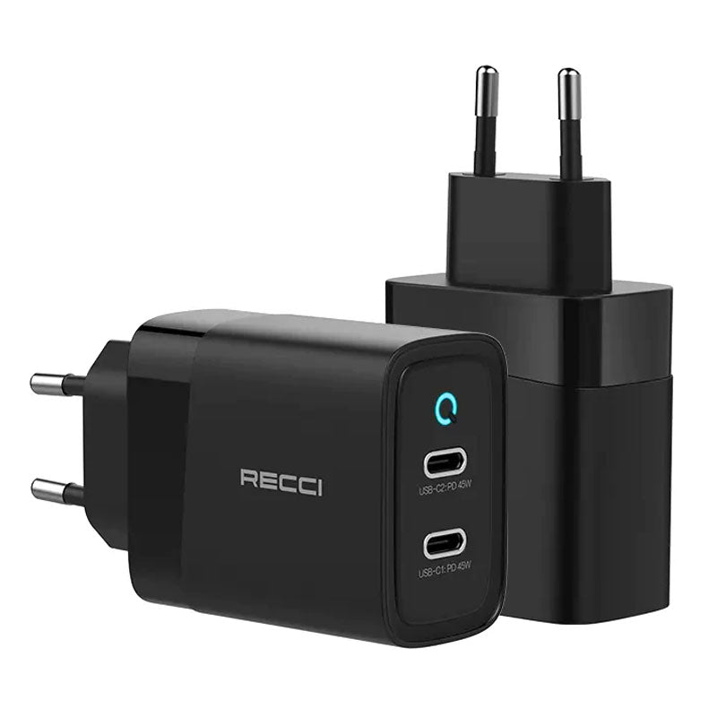 Recci RC43 Dual Port high power Charger 47W 2USB-C - Black