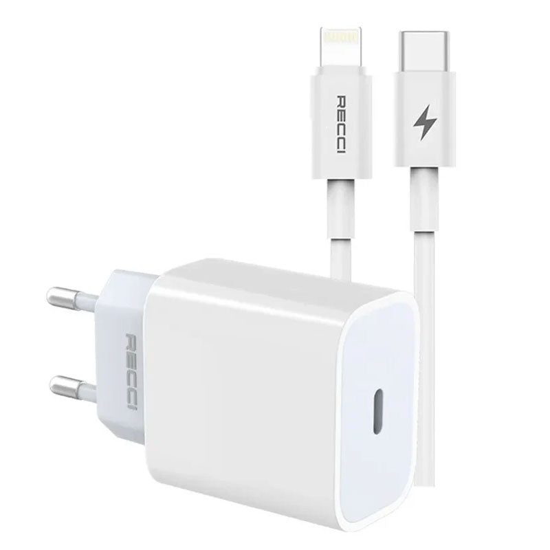 Recci RCK-16ECL Home Charger Adapter 20W With Lightning Cable - White