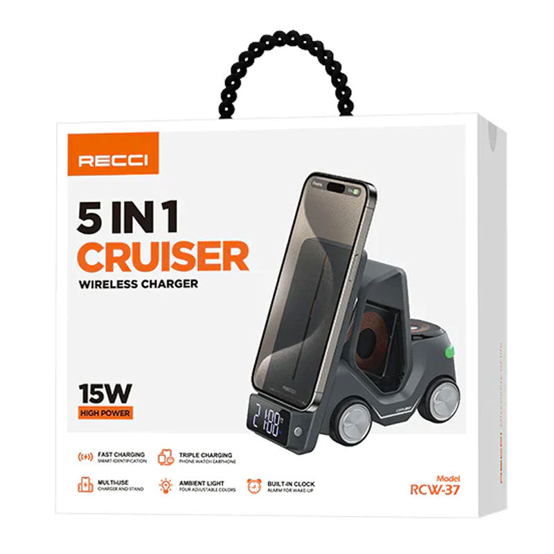 Recci RCW-37 Cruiser Wireless Charger 5 in 1 - Gray