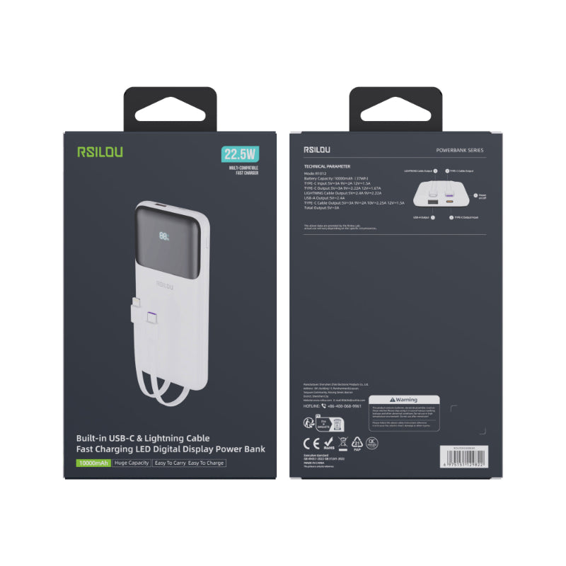 Rsilou Cabled Power Bank 10000mAh 22.5W R1012-002 – White