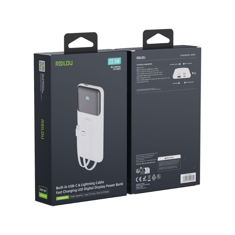 Rsilou Cabled Power Bank 10000mAh 22.5W R1012-002 – White
