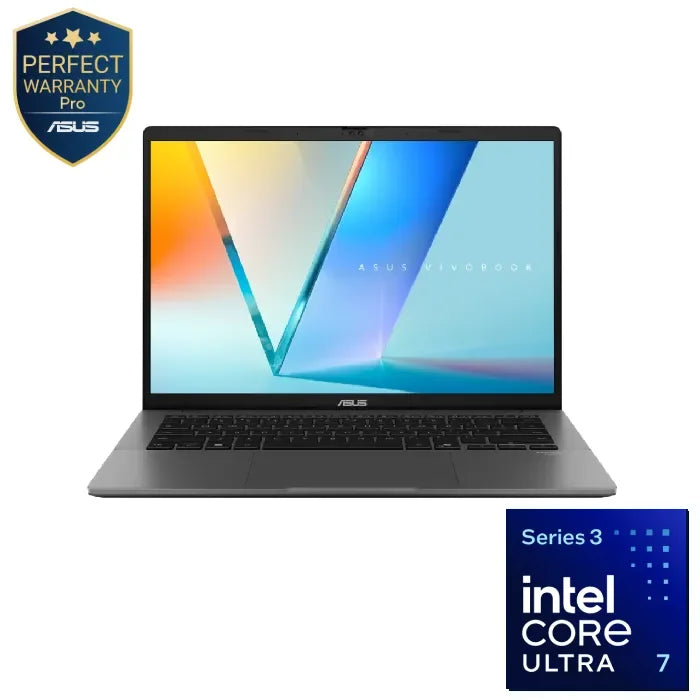 لابتوب ASUS Vivobook S14 – معالج Intel® Core™ Ultra 7 355، ذاكرة 16 جيجابايت، سعة 512 جيجابايت SSD، بطاقة Intel® Graphics، شاشة 14 بوصة WUXGA، ويندوز 11، رمادي مطفي (S3407AA-SF157W)