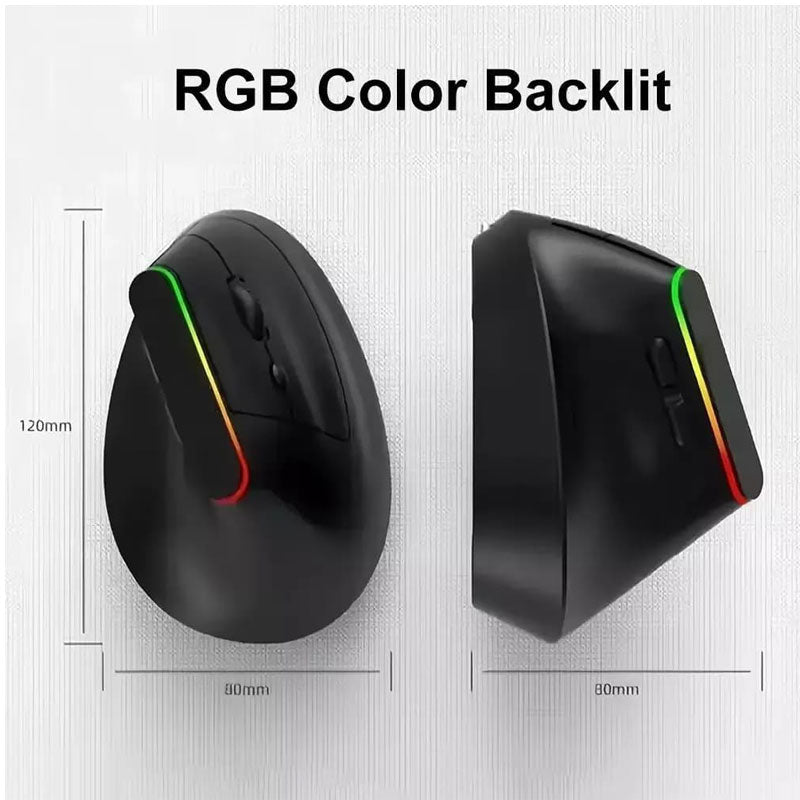 JeDEL W925P RGB Vertical Dual Mode Bluetooth / 2.4G Wireless Mouse - Rechargeable Battery with ON/Off Button - Adjustable 4800 DPI - RGB Lighting – For Mac & Win | Black