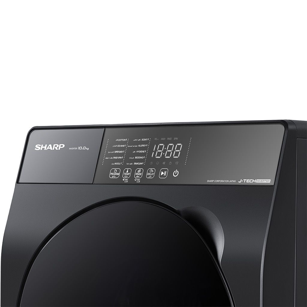 Sharp K-PRO Front Load Washing Machine 10 Kg, J-Tech Inverter, Steam, Dark Grey – ES-FS104KLE-G
