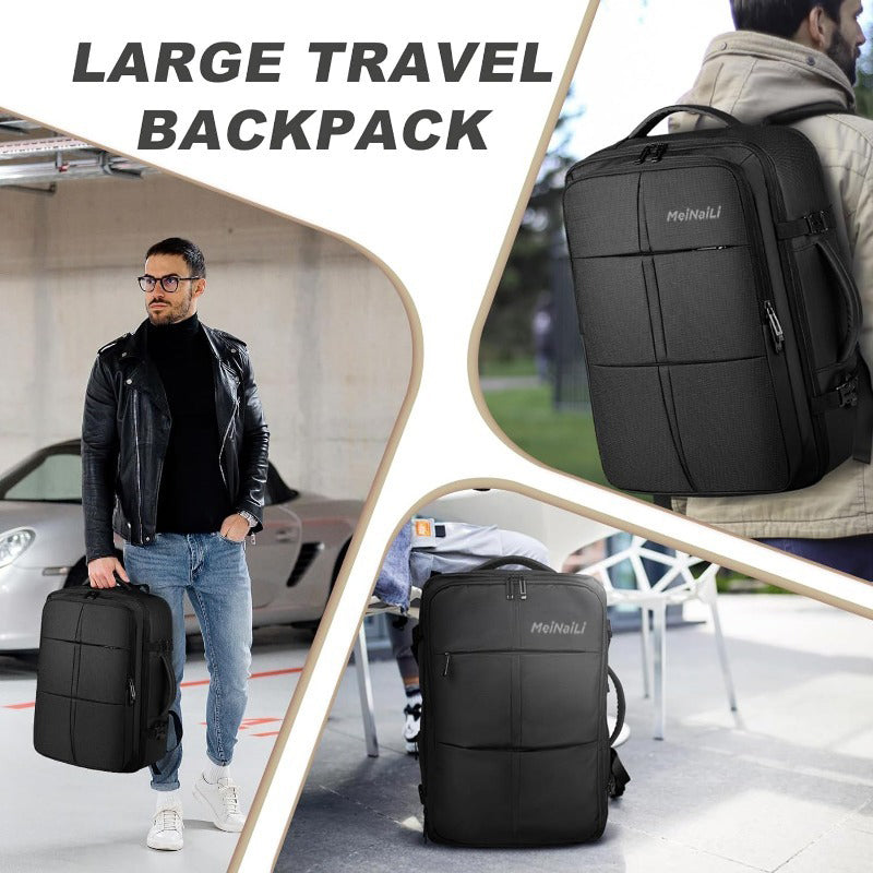 Meinaili 40L Large Backpack 17.3 Inch Laptop Flight Waterproof Business Luggage Large Backpack Fits - Black