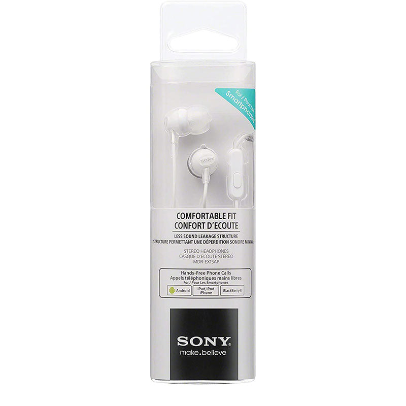 Sony Wired Headphones with Mic MDR-EX15AP - White