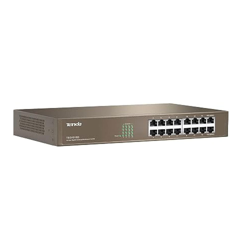 Tenda TEG1016D | 16-Port Gigabit Ethernet Switch | Desktop Network Splitter | Sturdy Metal | Fanless | Plug & Play | Traffic Optimization | Unmanaged | Limited Lifetime Protection