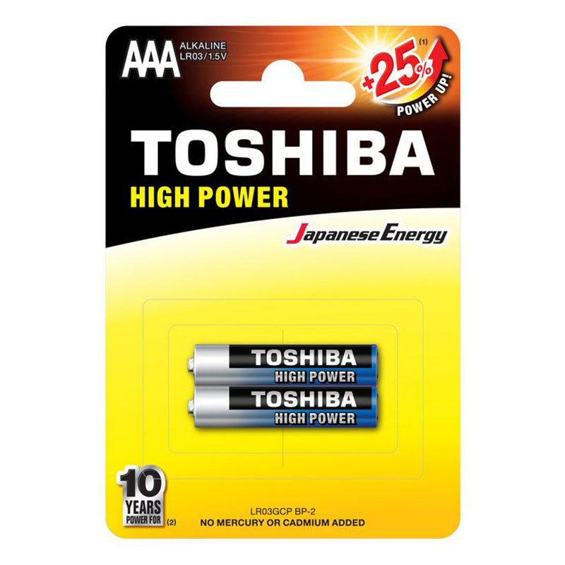 Toshiba LR03GCP BP-2 High Power AAA Alkaline Batteries, 1.5 V, 2 Pieces