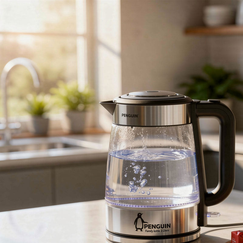 Penguin Electric Kettle , 2 Liter 2200 Watt , pk-1000 - Black Silver
