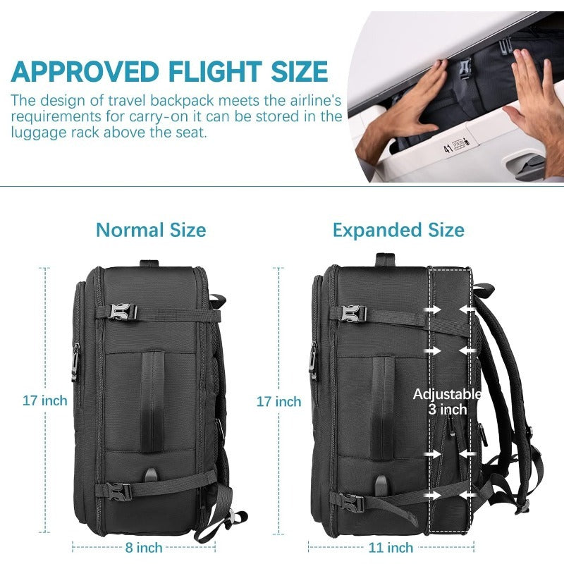 Meinaili 40L Large Backpack 17.3 Inch Laptop Flight Waterproof Business Luggage Large Backpack Fits - Black
