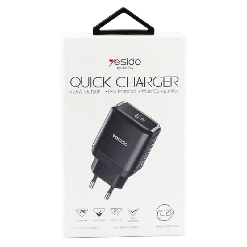 Yesido Quick Charger Adapter USB-C PD 25W - Black